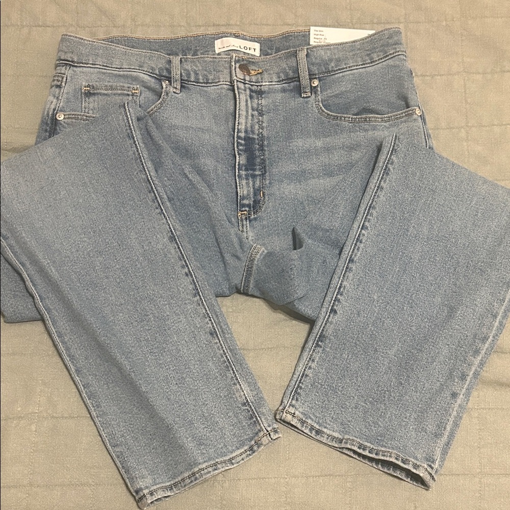 LOFT Light Blue High-Rise Straight Jeans - Picture 3 of 3